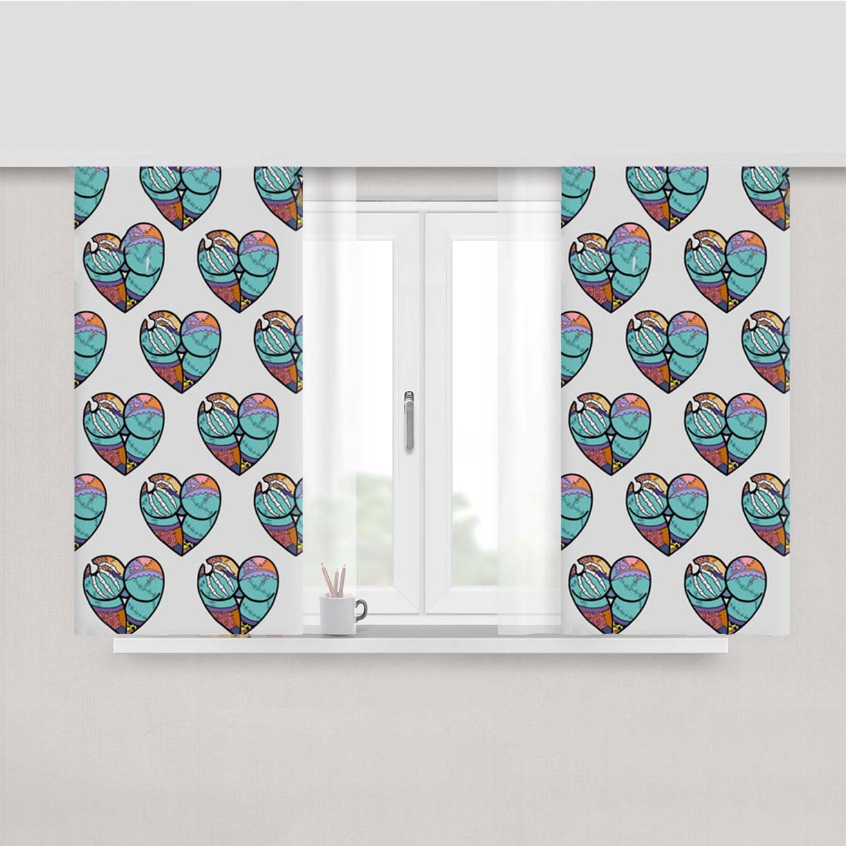 Sally And Jack Heart Pattern Peach Skin Window Curtains