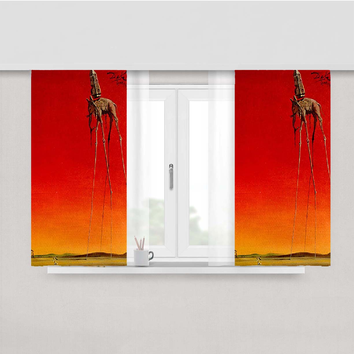 Salvador Dali The Elephants Peach Skin Window Curtains