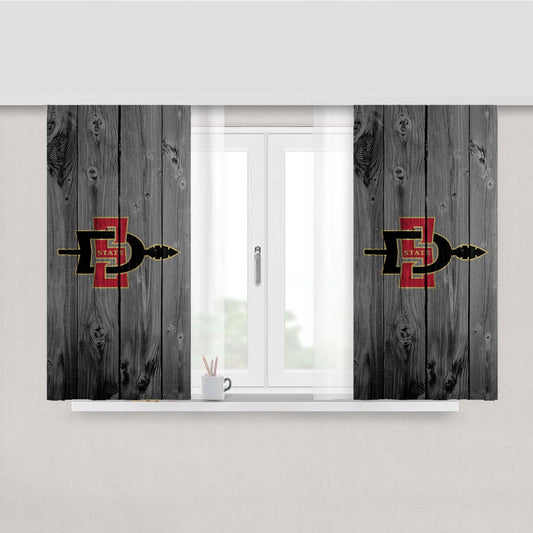 San Diego State Aztecs Logo Dark Wood Wallpaper Peach Skin Window Curtains