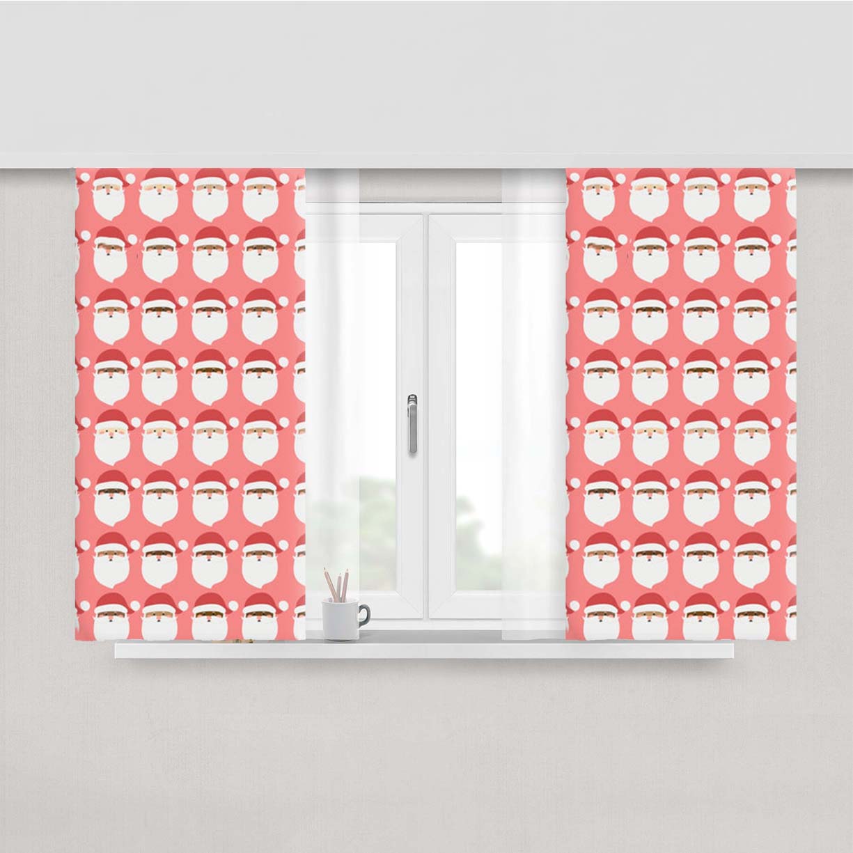 Santa Pattern - Christmas Patterns Peach Skin Window Curtains