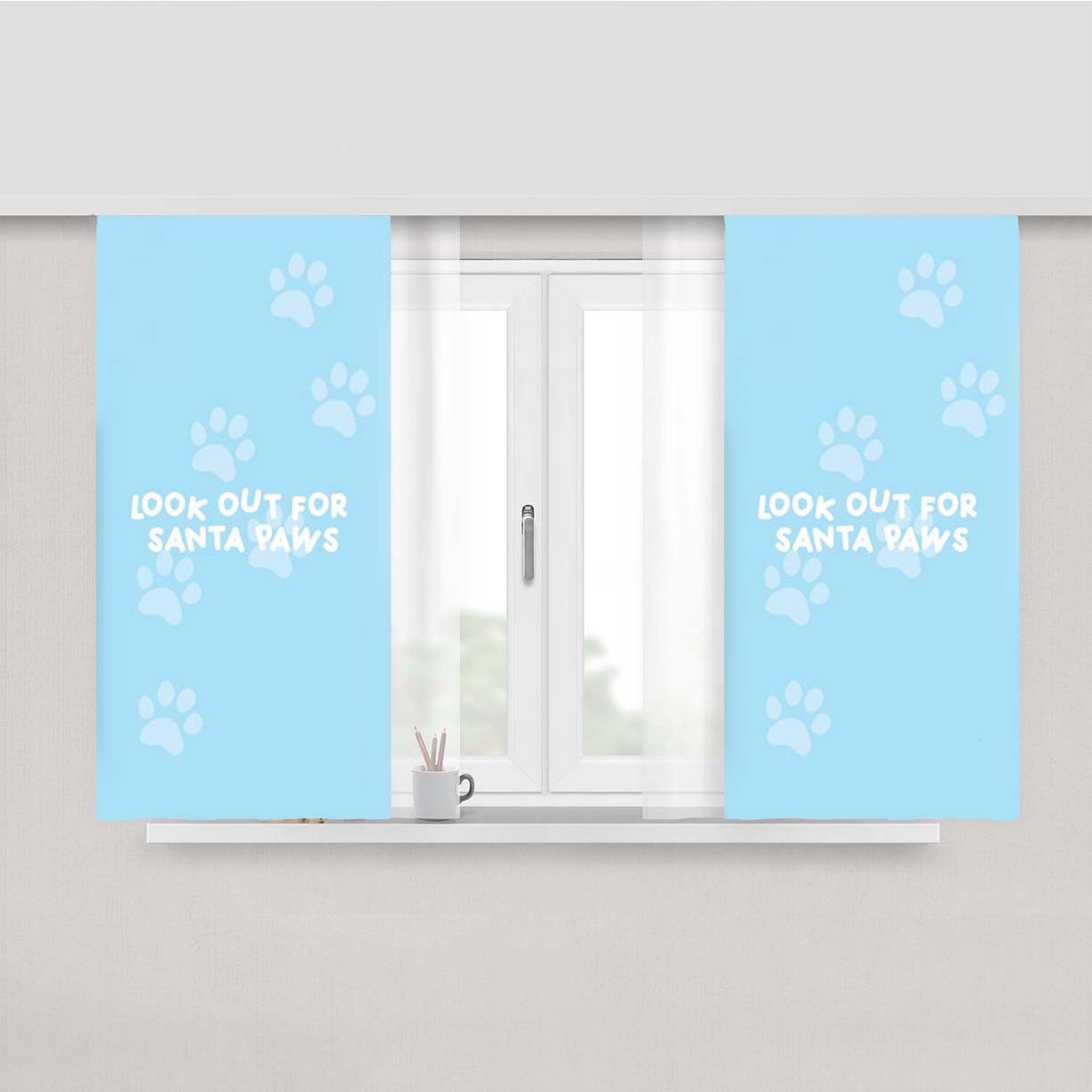 Santa Paws - Christmas Peach Skin Window Curtains