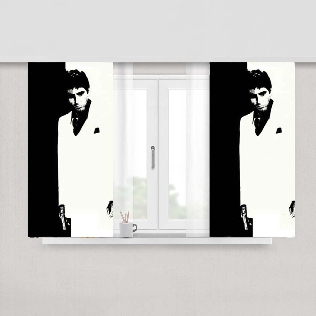 Scarface Black N White Peach Skin Window Curtains