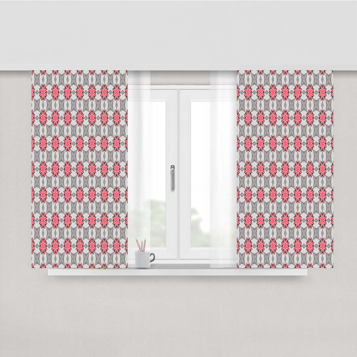 Seamless Design Wallpaper Style Pattern 2 Peach Skin Window Curtains