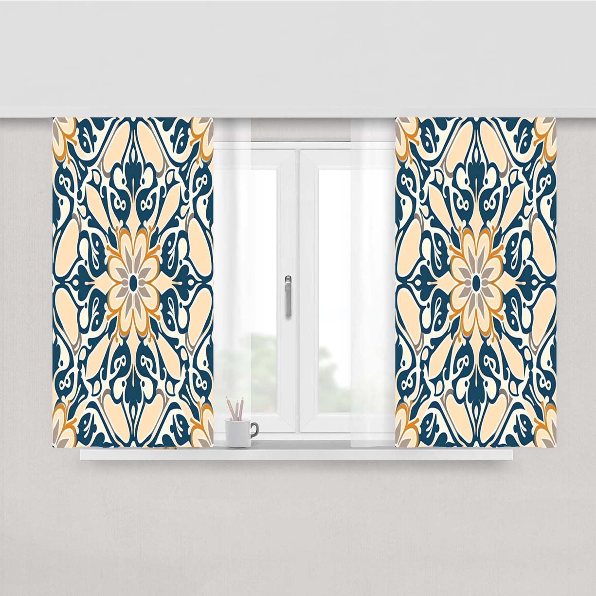 Seamless Pattern With A Flower Patter Peach Skin Window Curtains
