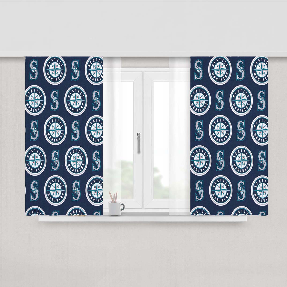 Seattle Mariners Pattern Peach Skin Window Curtains