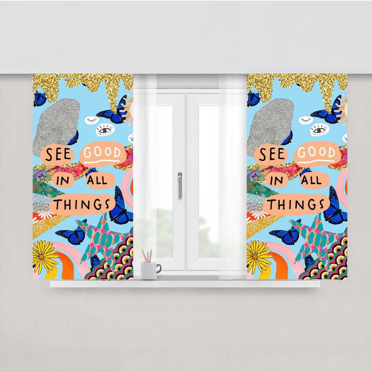 See Good In Sll Things Glitter Pattern Peach Skin Window Curtains