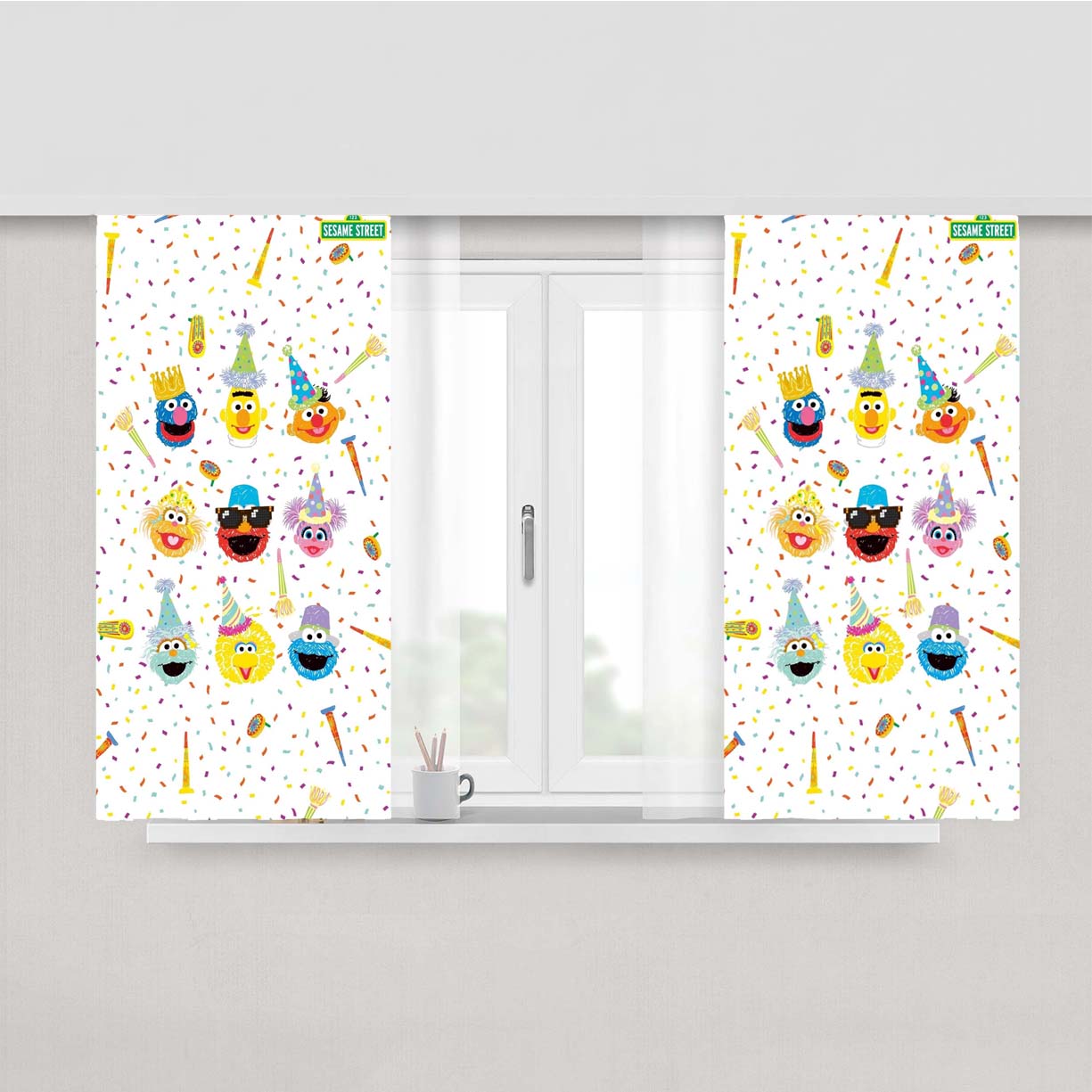 Sesame Street Wallpaper Pattern Peach Skin Window Curtains