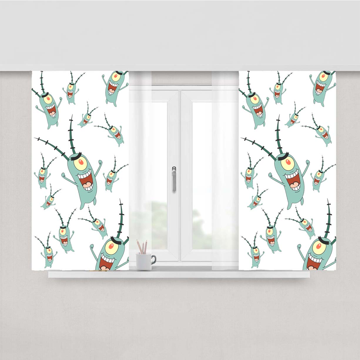 Sheldon J Plankton Pattern Peach Skin Window Curtains