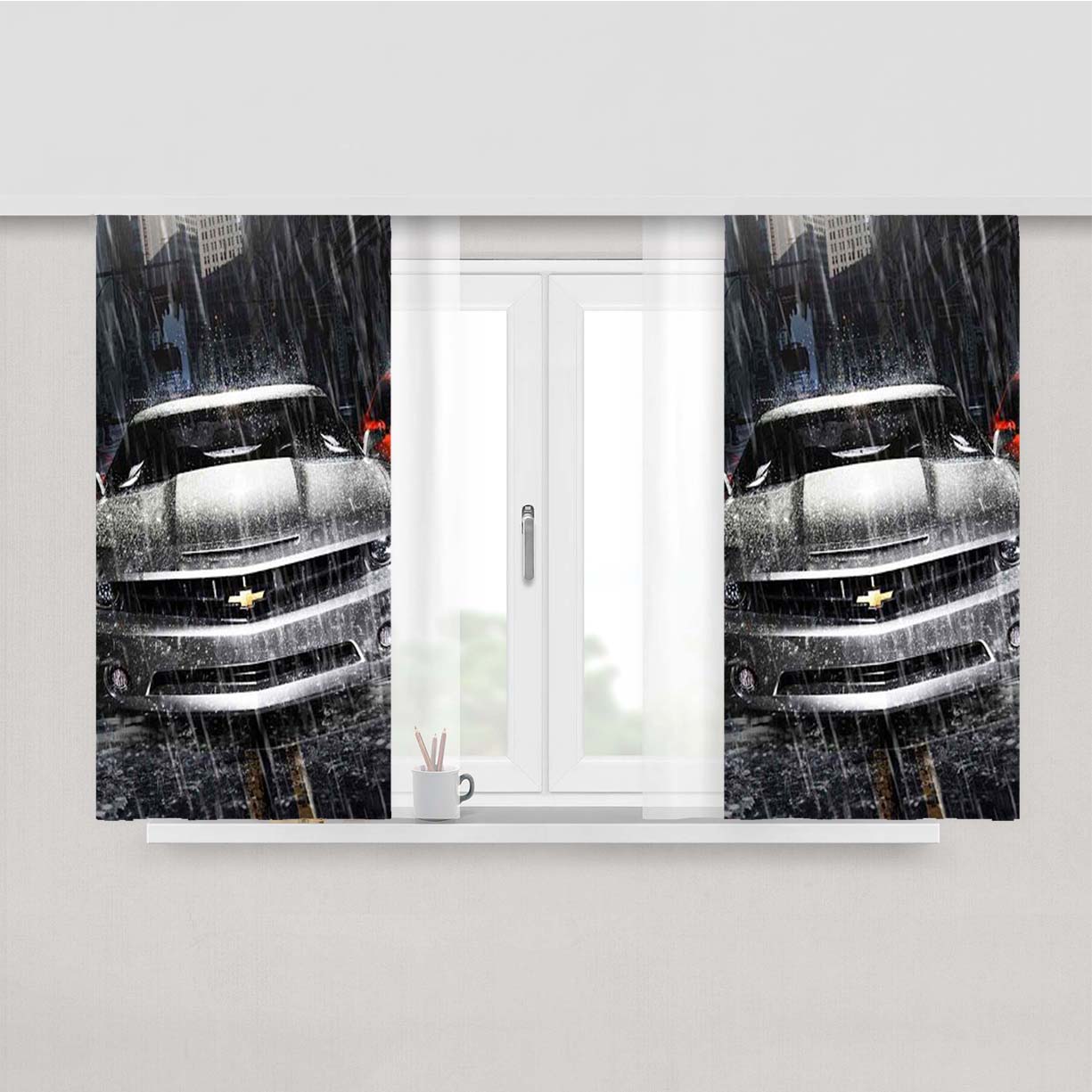 Silver Chevrolet Camaro Peach Skin Window Curtains