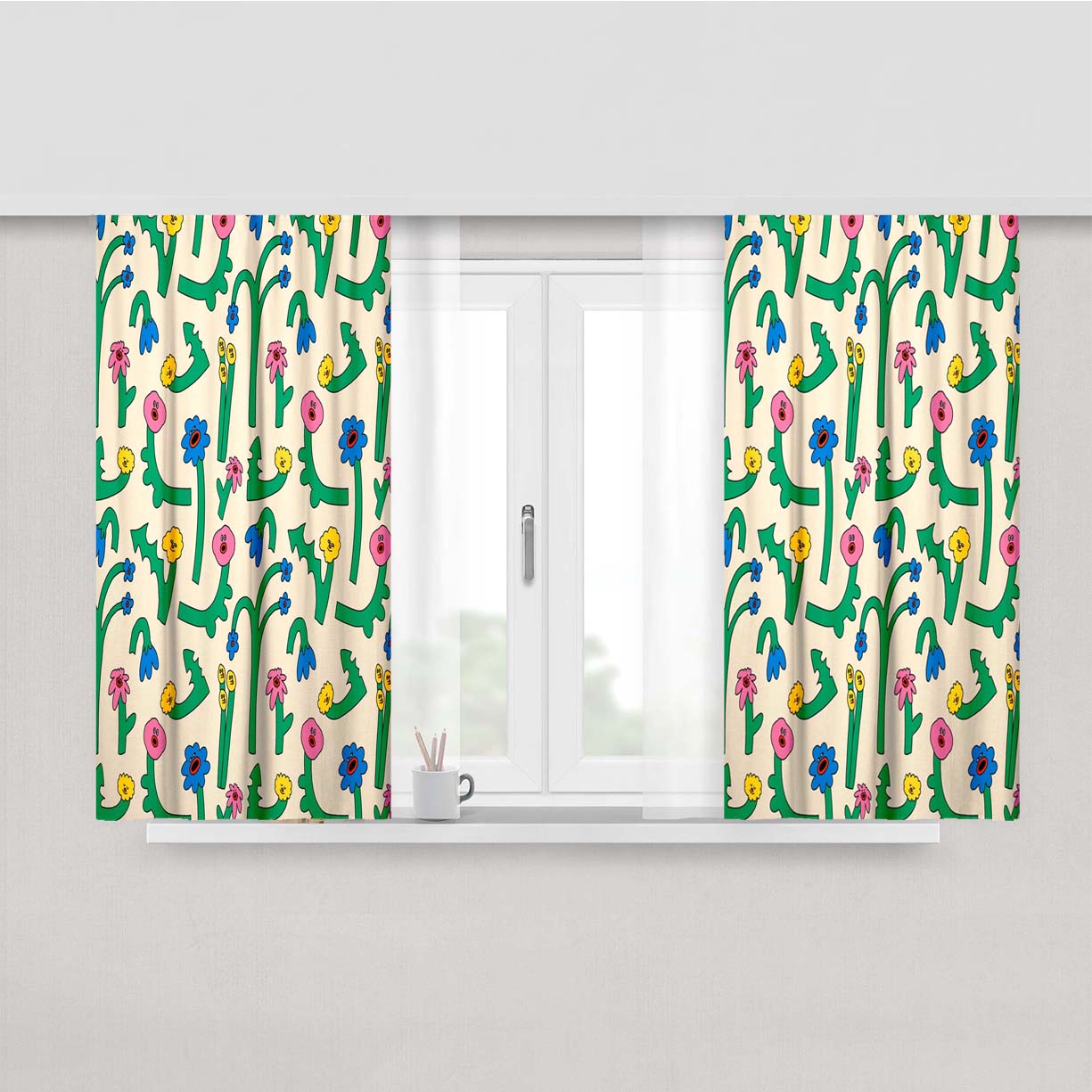 Singing Flowers Peach Skin Window Curtains