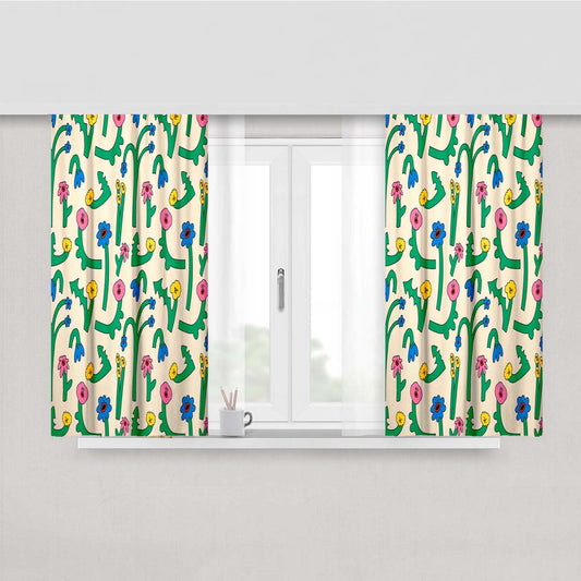 Singing Flowers Peach Skin Window Curtains