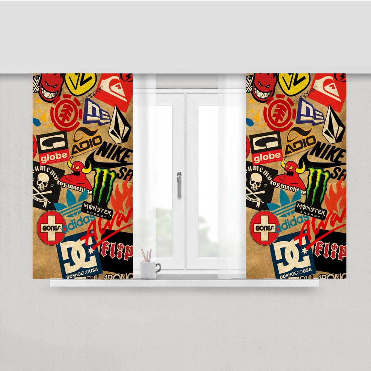 Skater Brand Pop Pattern Peach Skin Window Curtains