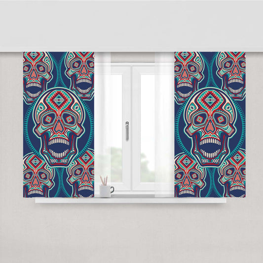 Skull Pattern Oldschool Peach Skin Window Curtains