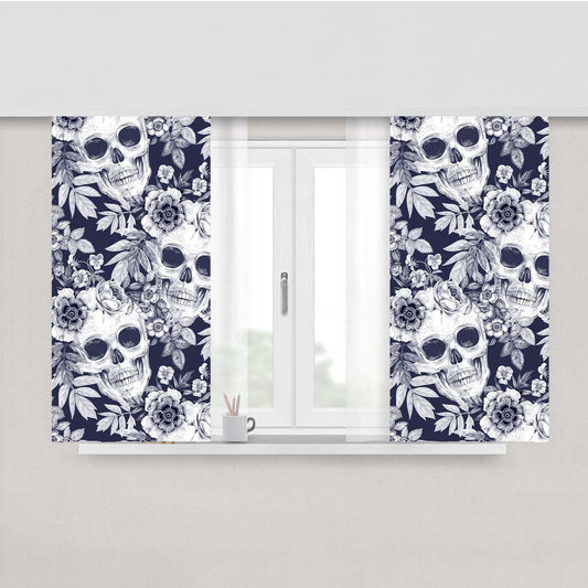Skull Pattern On Grey Forest Peach Skin Window Curtains