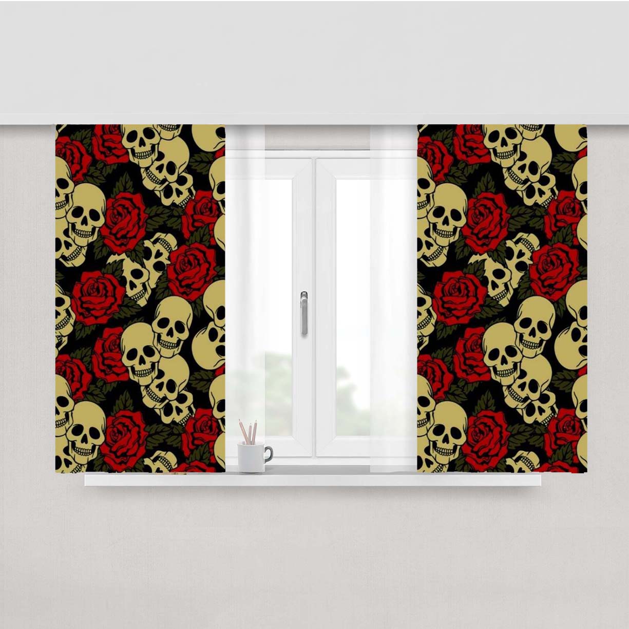 Skull Rose Pattern Vintage Peach Skin Window Curtains