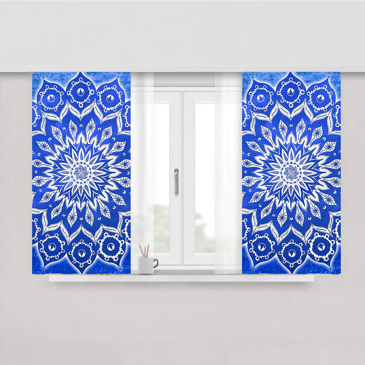 Sky Floral Mandala 2 Peach Skin Window Curtains