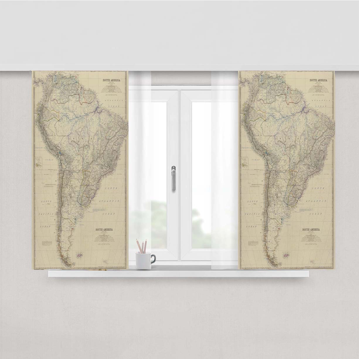 South America Map From 1861 Peach Skin Window Curtains