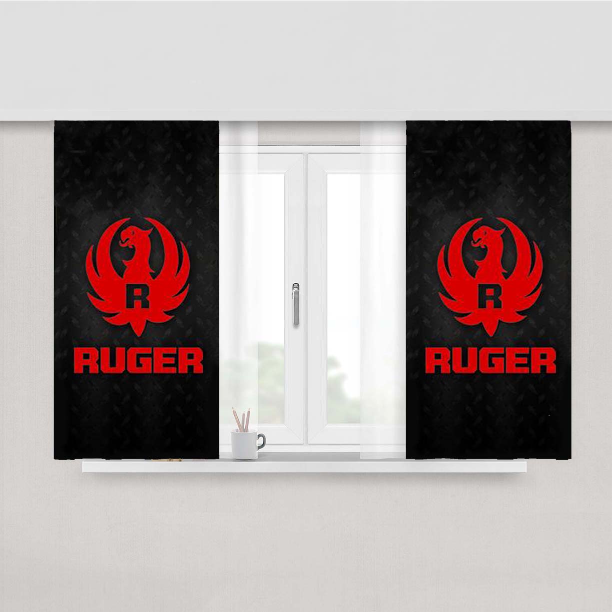 Sturm Ruger Firearm Red Metal Peach Skin Window Curtains