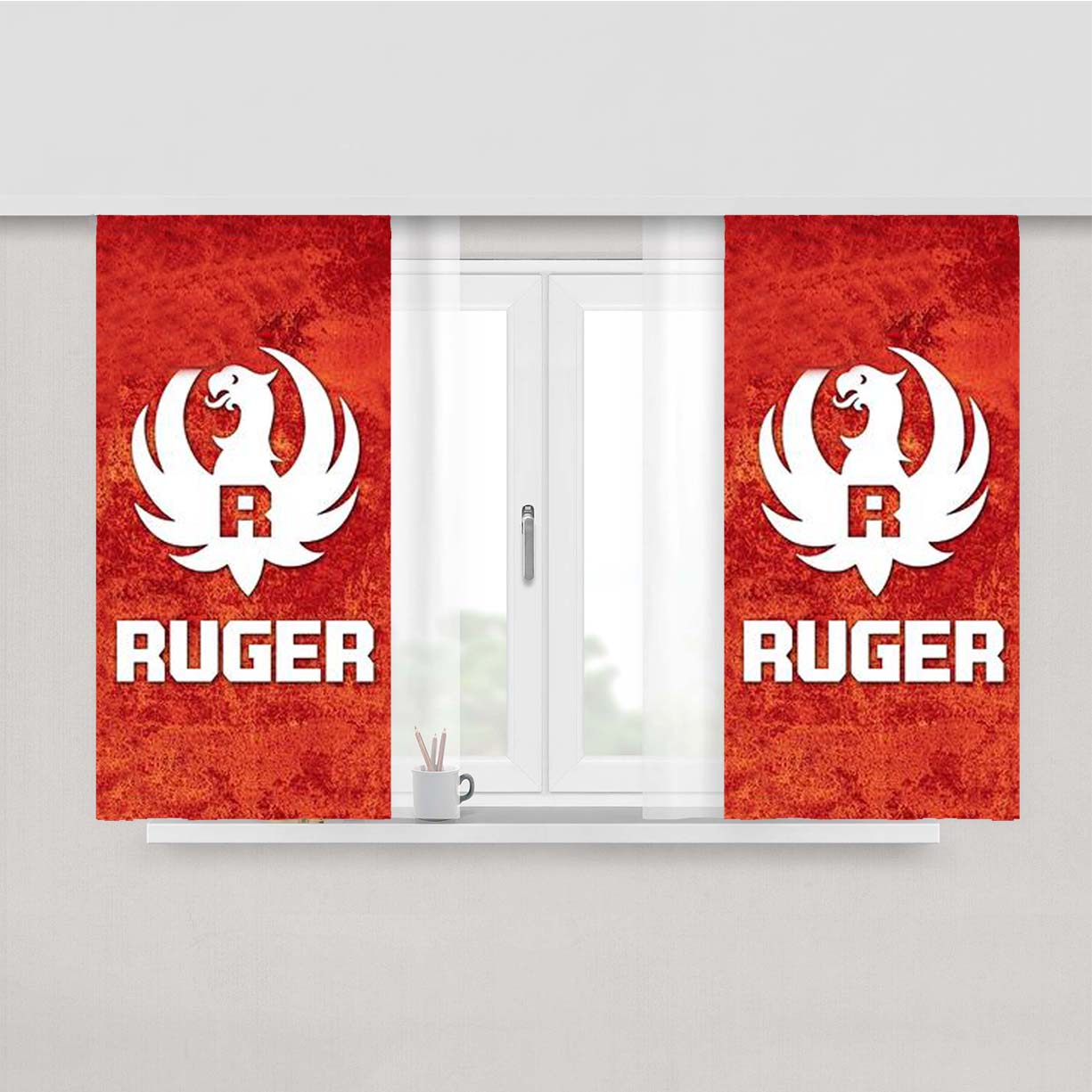 Sturm Ruger Firearms Rusty Red Peach Skin Window Curtains