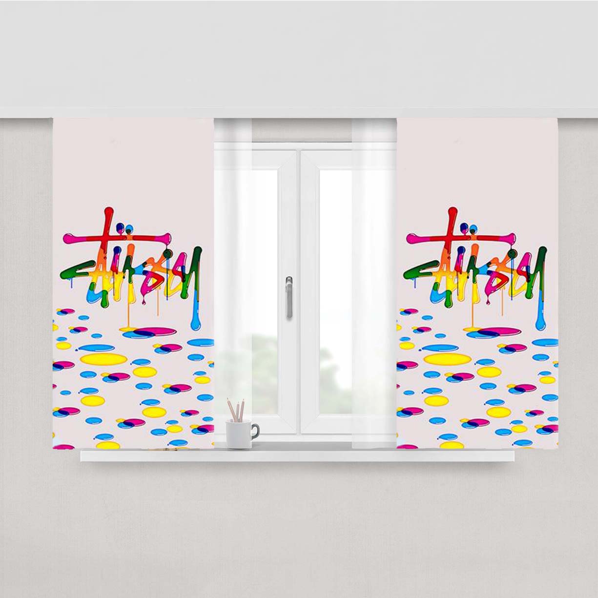 Stussy Drops Of Paint Peach Skin Window Curtains