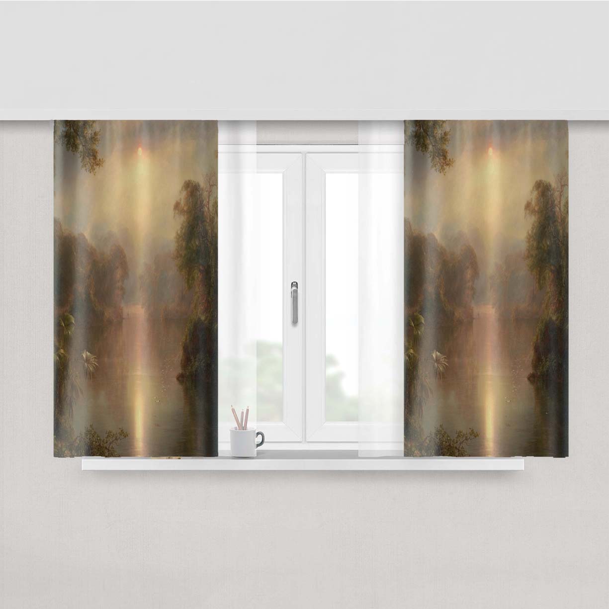 Sunny River Landscape Peach Skin Window Curtains