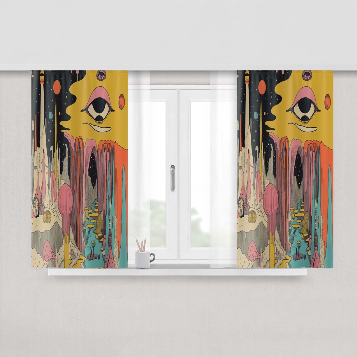 Surreal Landscape Peach Skin Window Curtains