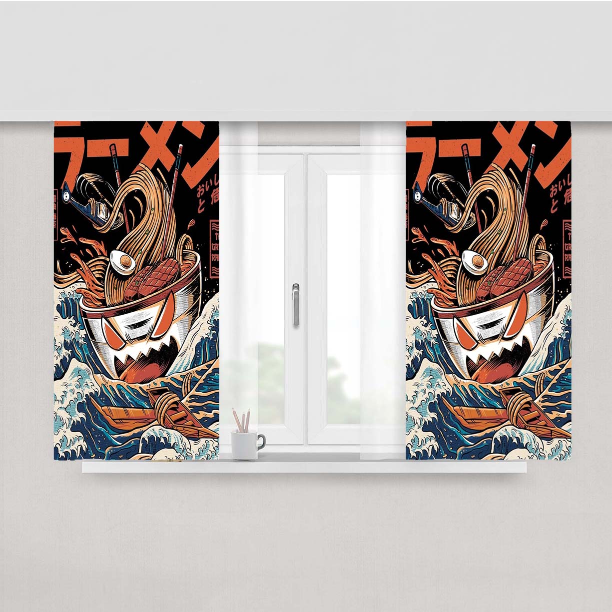 The Black Great Ramen Peach Skin Window Curtains