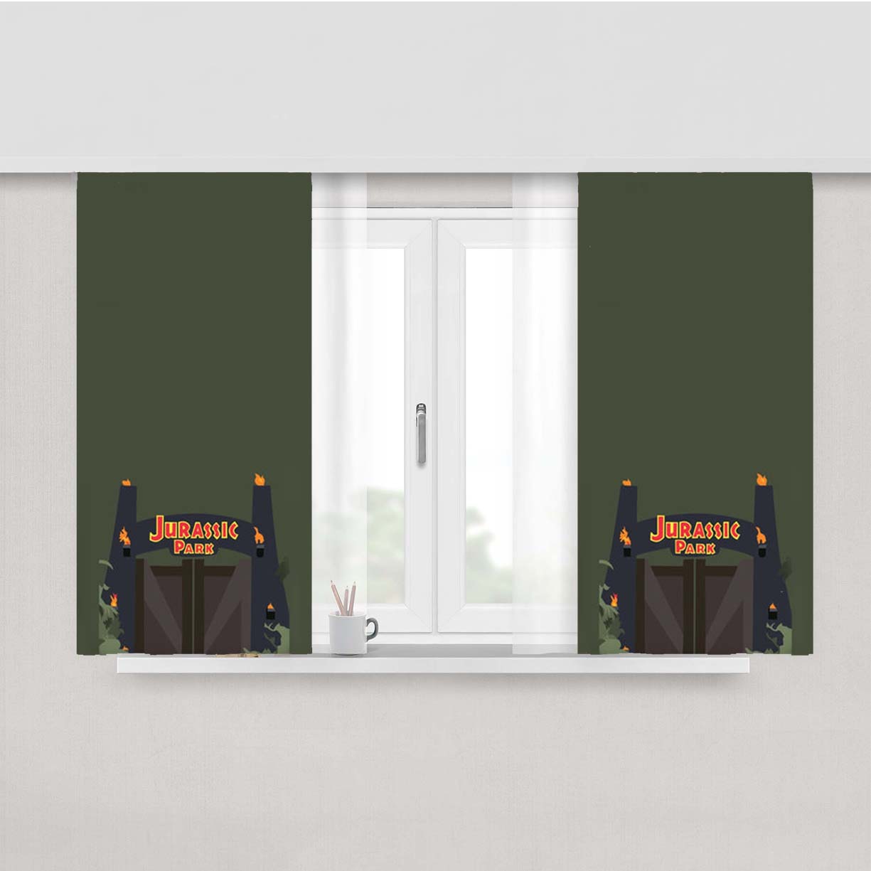 The Gate - Dinosaur Park Peach Skin Window Curtains