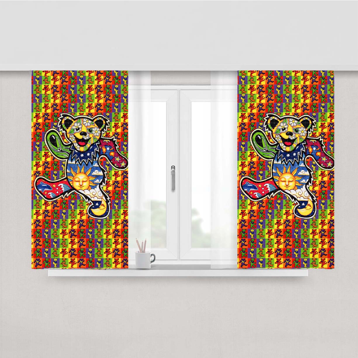The Grateful Dead Dancing Bear Peach Skin Window Curtains
