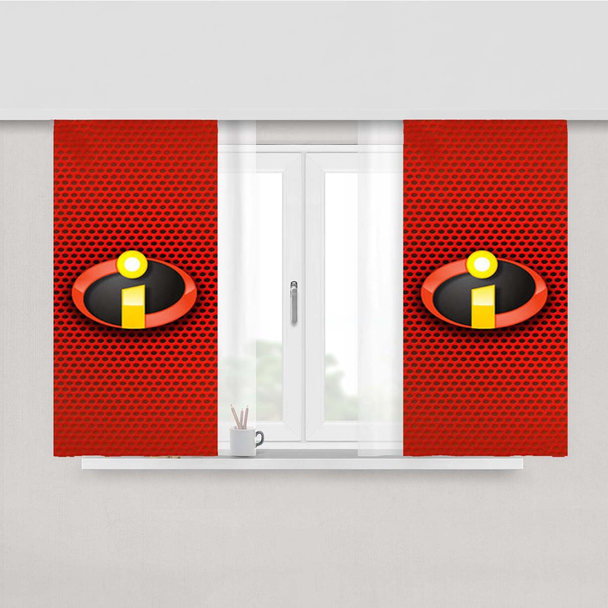 The Incredibles 2 Logo Red Carbon Peach Skin Window Curtains