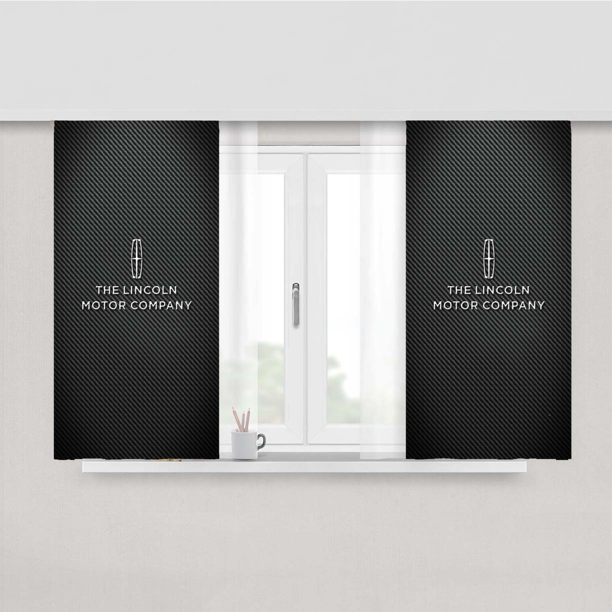 The Lincoln Carbon Fiber Logo Peach Skin Window Curtains