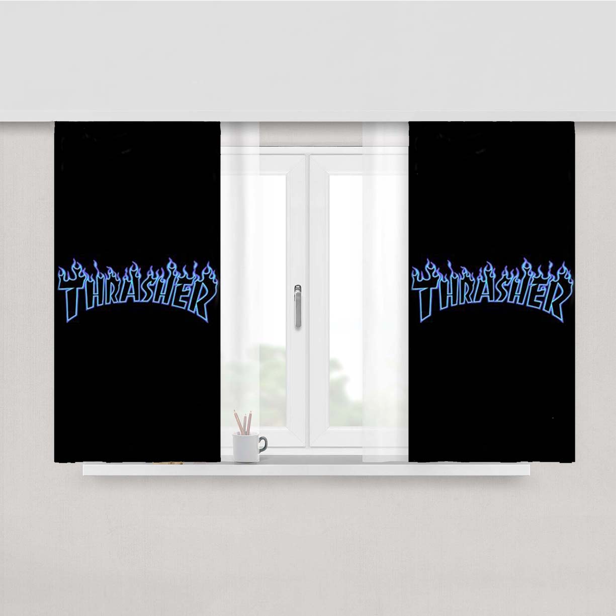 Thrasher Blue Flame Peach Skin Window Curtains