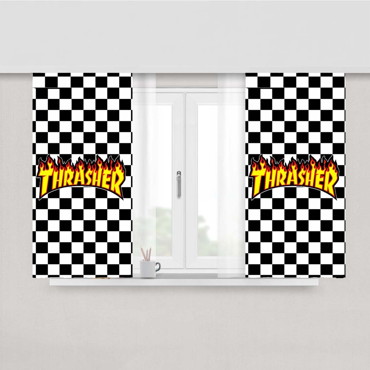 Thrasher Checkerboard Peach Skin Window Curtains