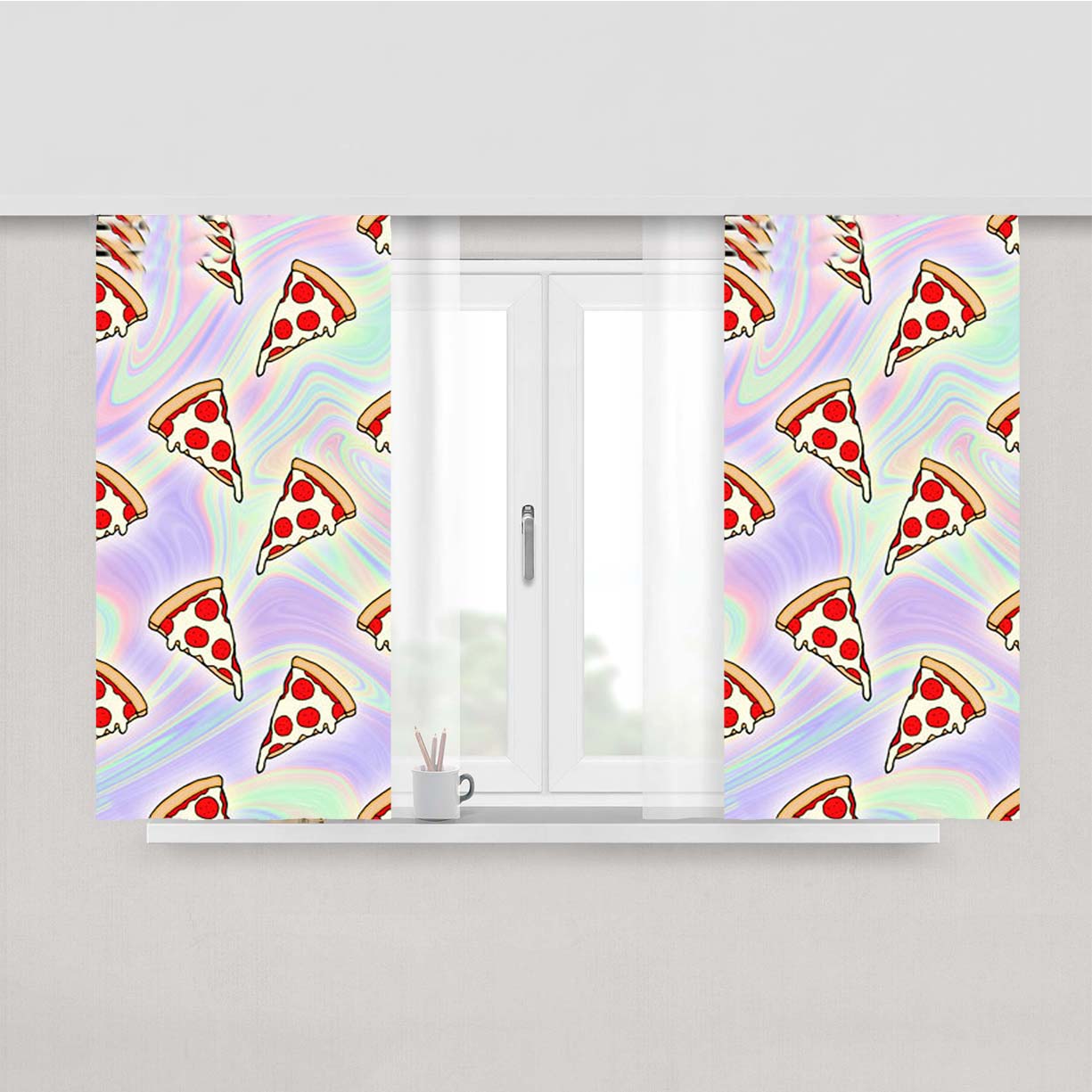 Tie Dye Pizza Slices Peach Skin Window Curtains