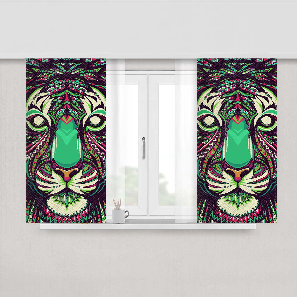 Tiger Aztec Pattern Peach Skin Window Curtains