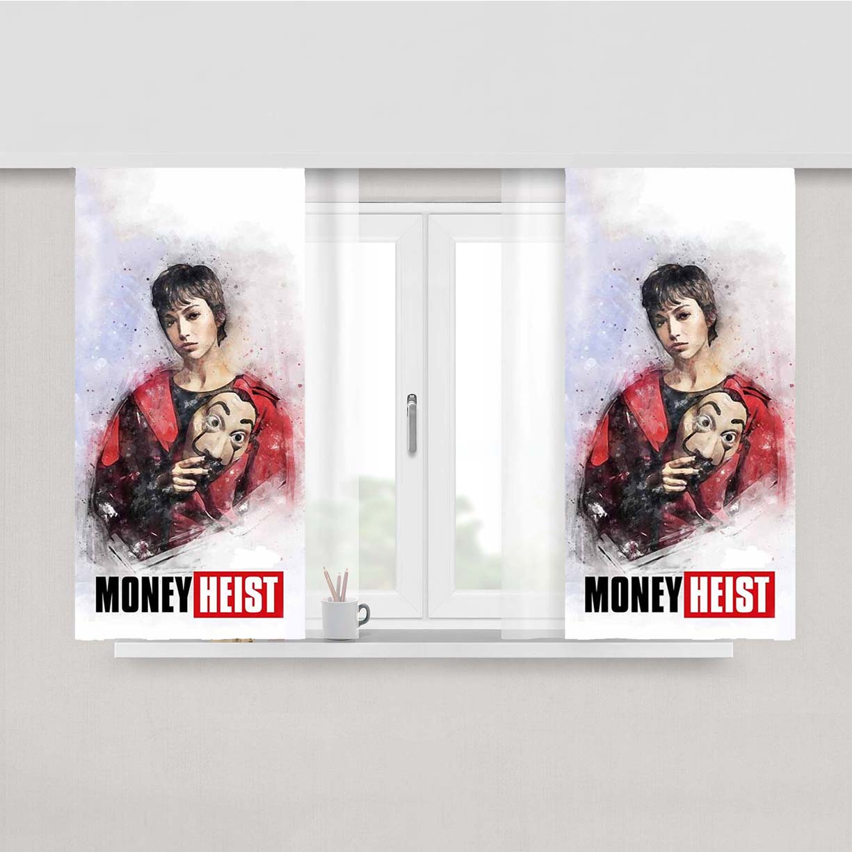 Tokyo Art Money Heist Peach Skin Window Curtains