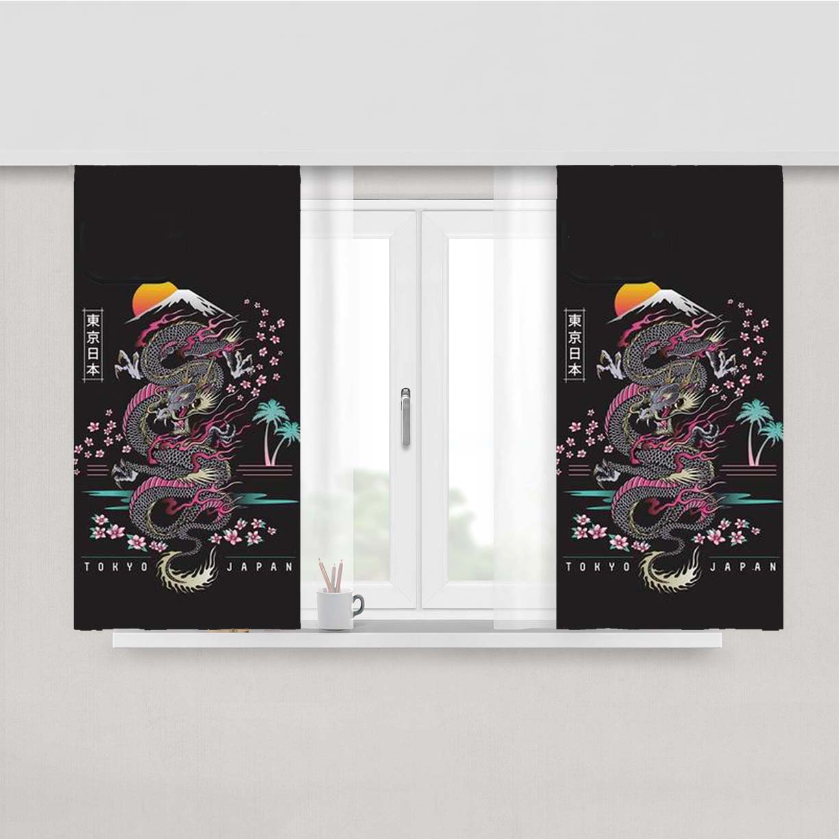 Tokyo Japan Peach Skin Window Curtains