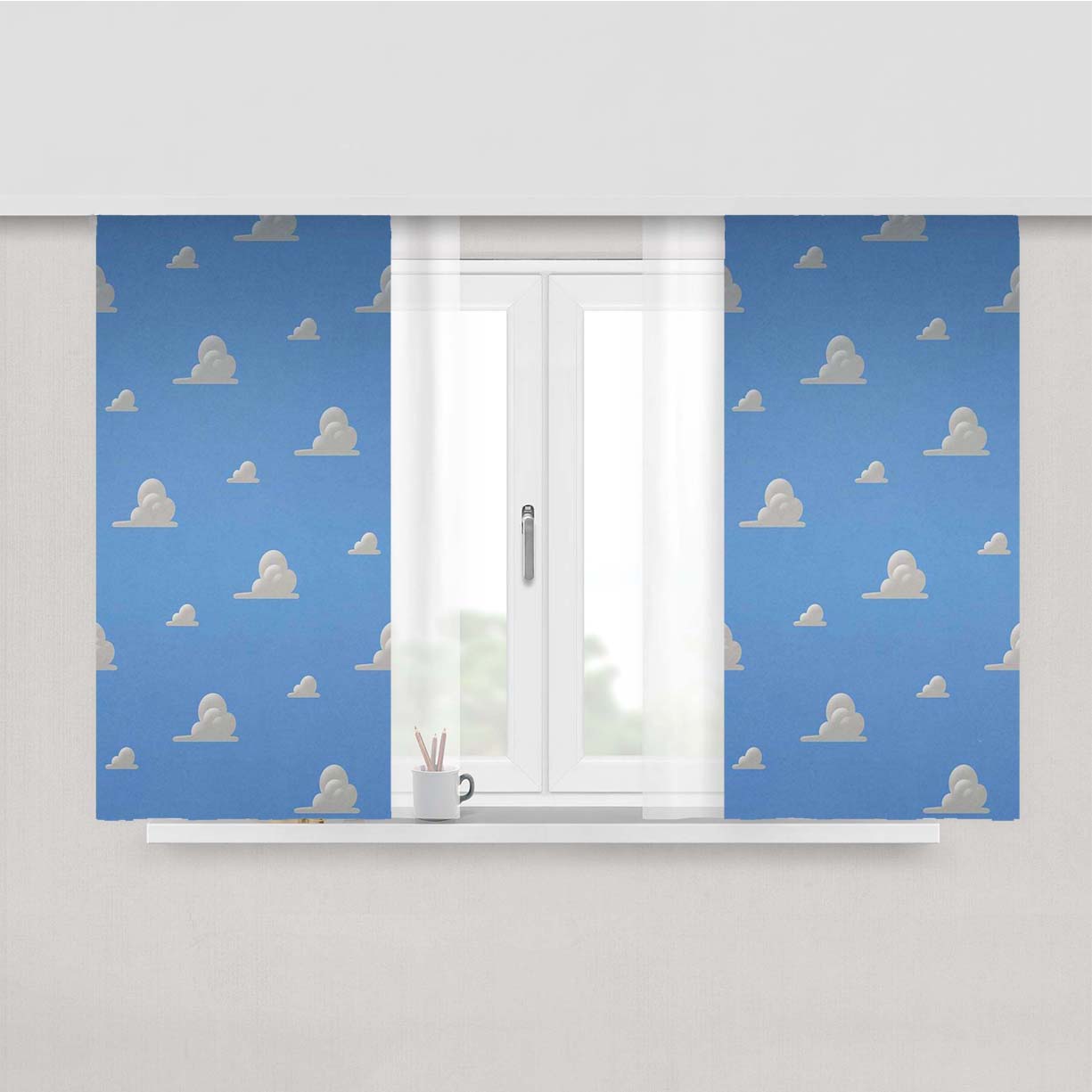 Toy Story Sky Blue Clouds Pattern Peach Skin Window Curtains