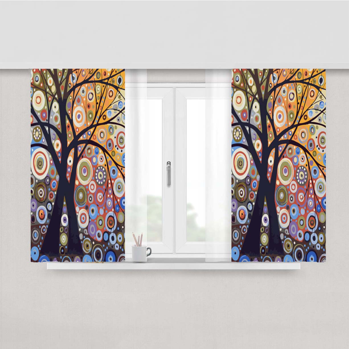 Tree Love Floral Peach Skin Window Curtains