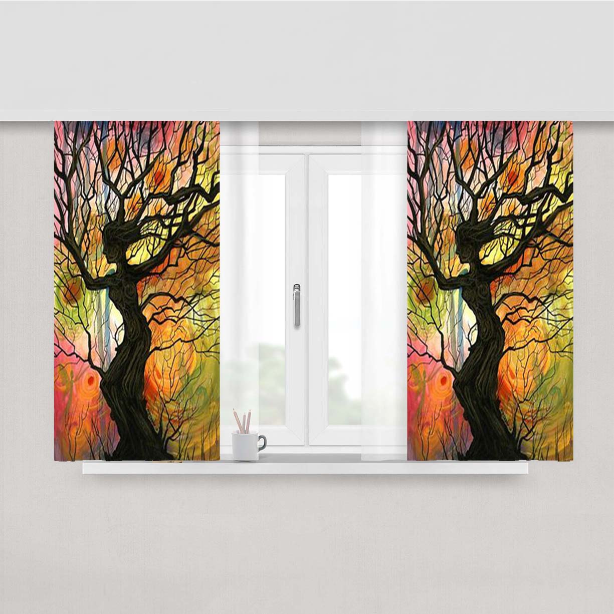 Tree Love Floral 2 Peach Skin Window Curtains