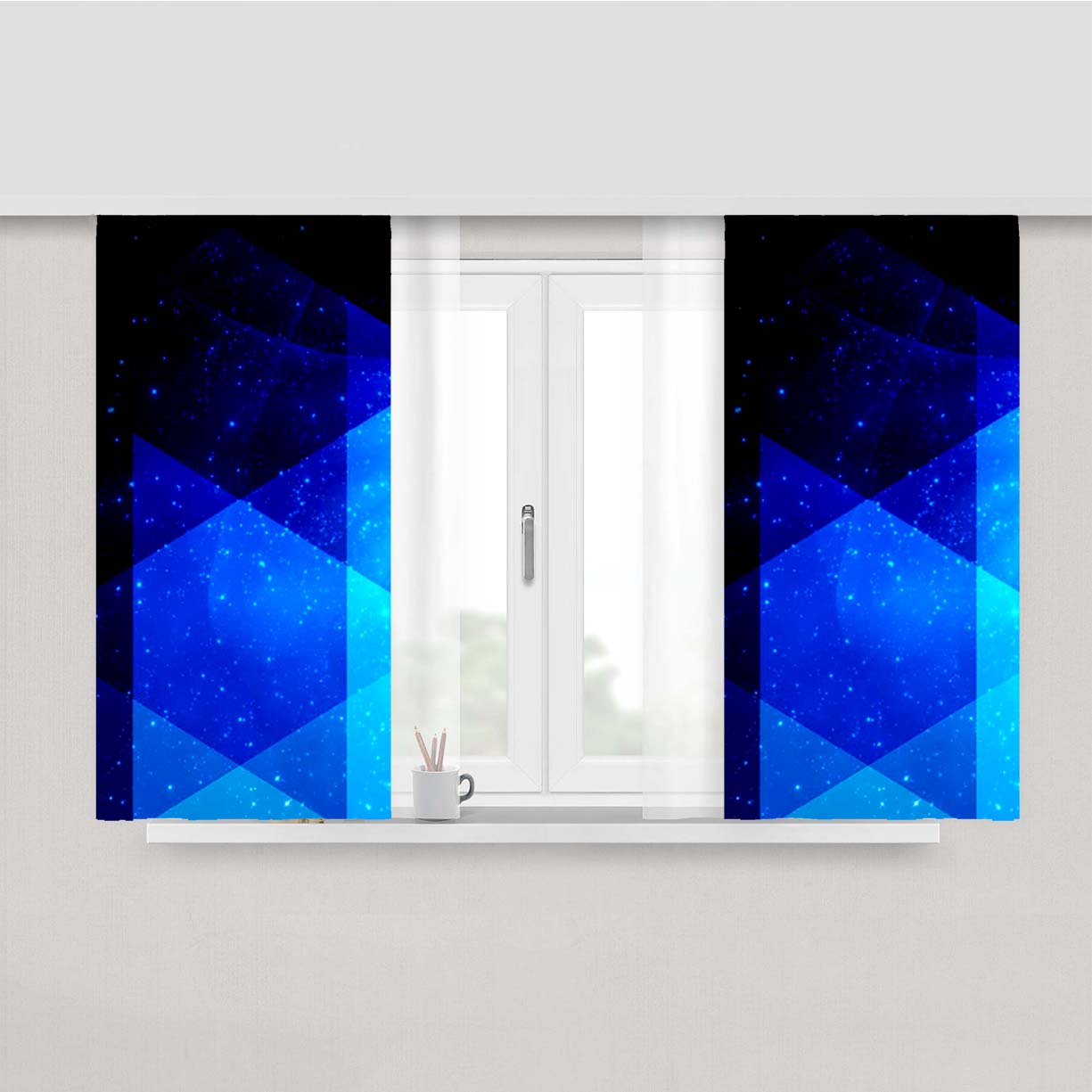 Triangle Pattern Blue Galaxy Peach Skin Window Curtains