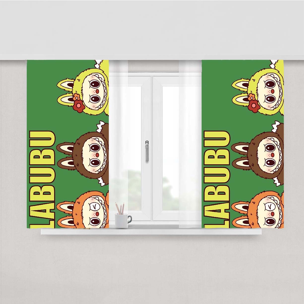 Trio Labubu Peach Skin Window Curtains