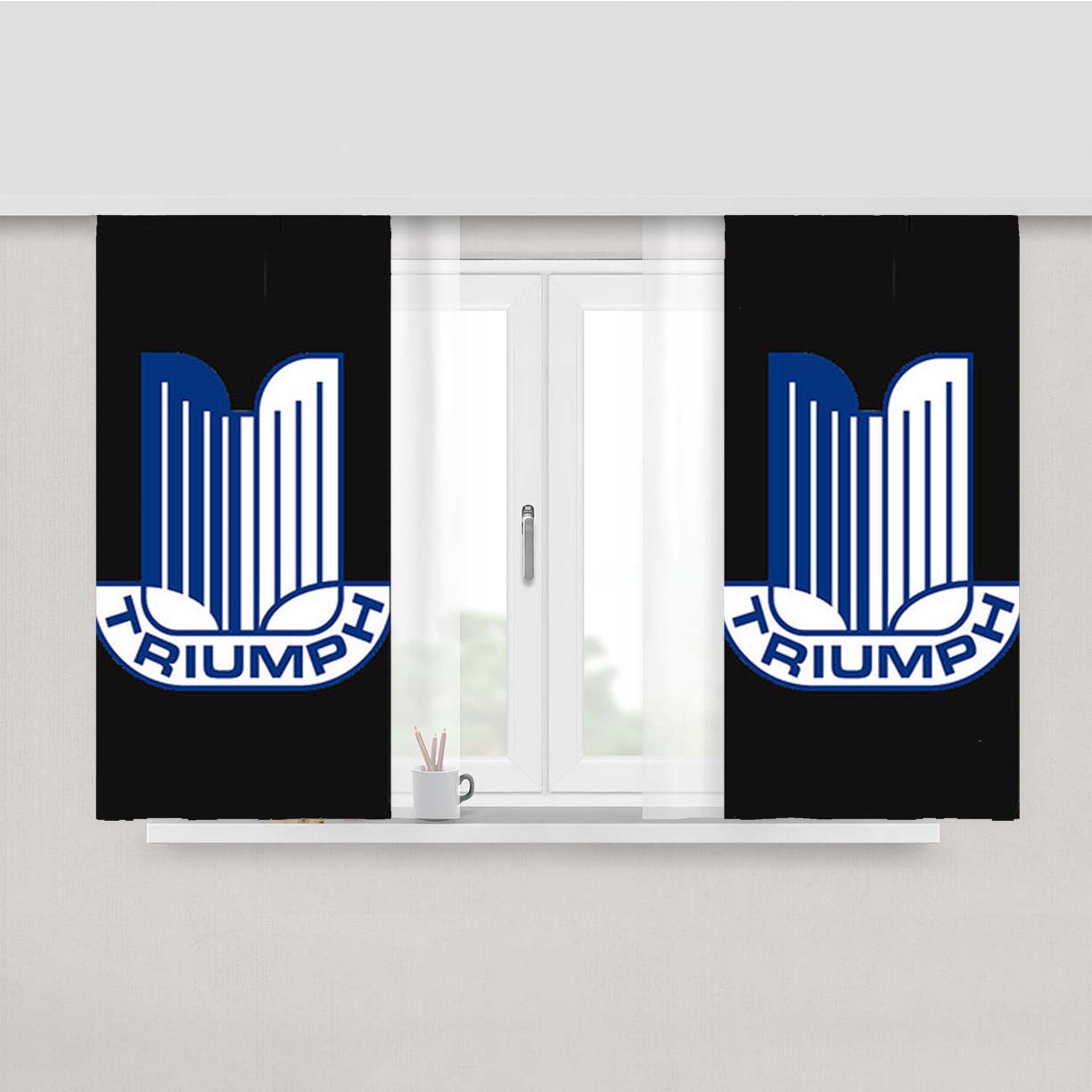 Triumph Logo Dark Grey Peach Skin Window Curtains