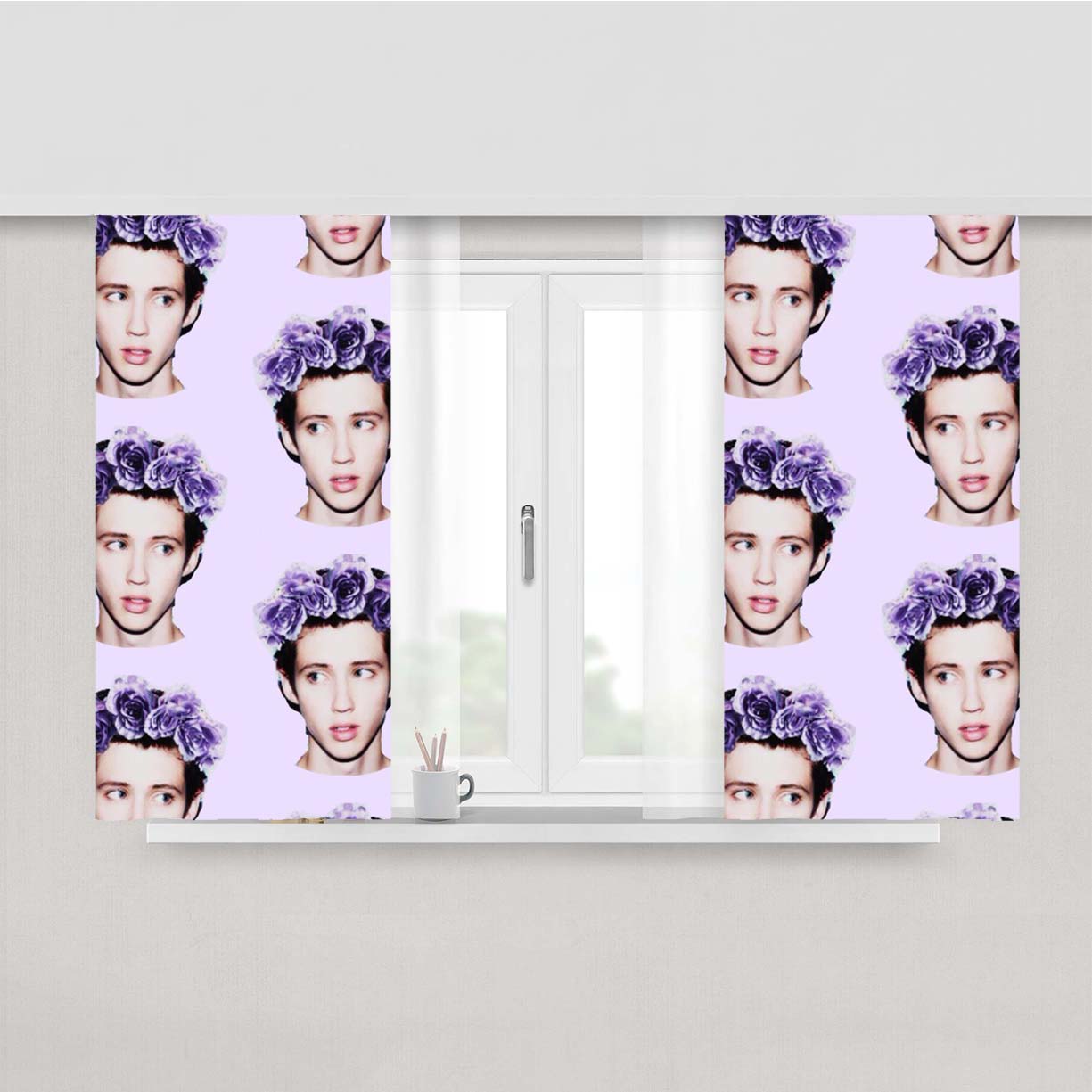 Troye Sivan Pattern Head Flowers Peach Skin Window Curtains