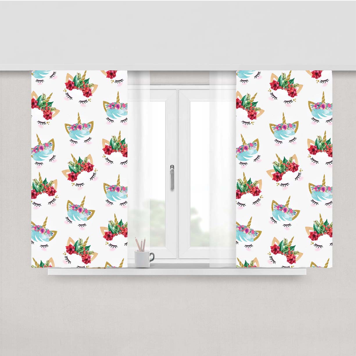 Unicorn Face Pattern Peach Skin Window Curtains