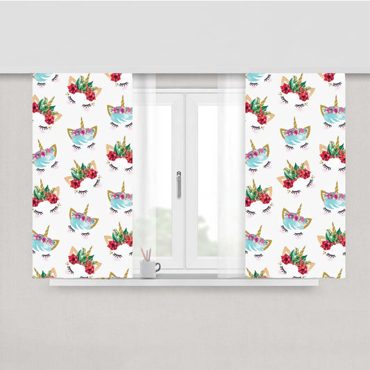 Unicorn Face Pattern Peach Skin Window Curtains