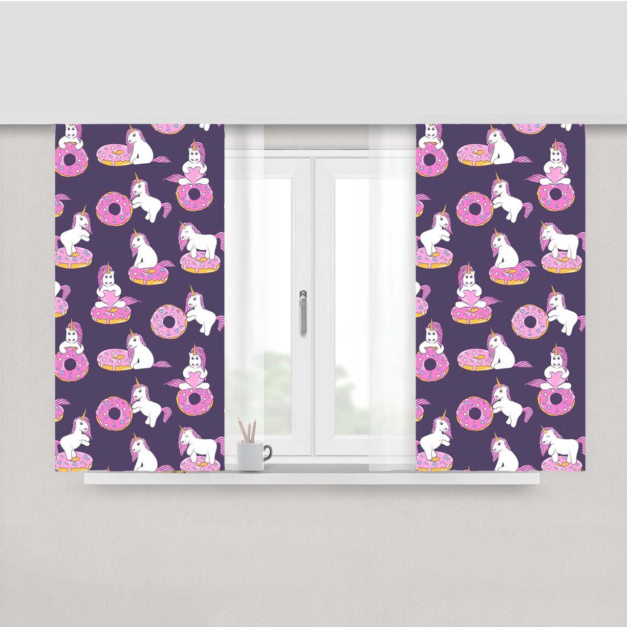 Unicorn Magic Donat Pattern Peach Skin Window Curtains
