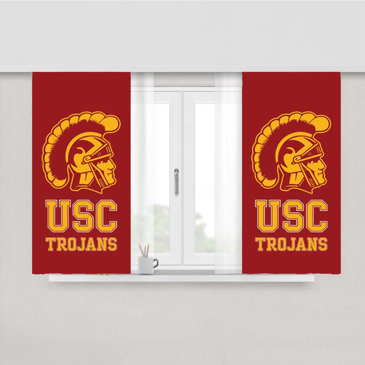 Usc Trojans Logo On Red Peach Skin Window Curtains