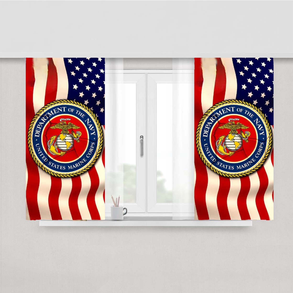 Usmc Us Marine Corps New Peach Skin Window Curtains