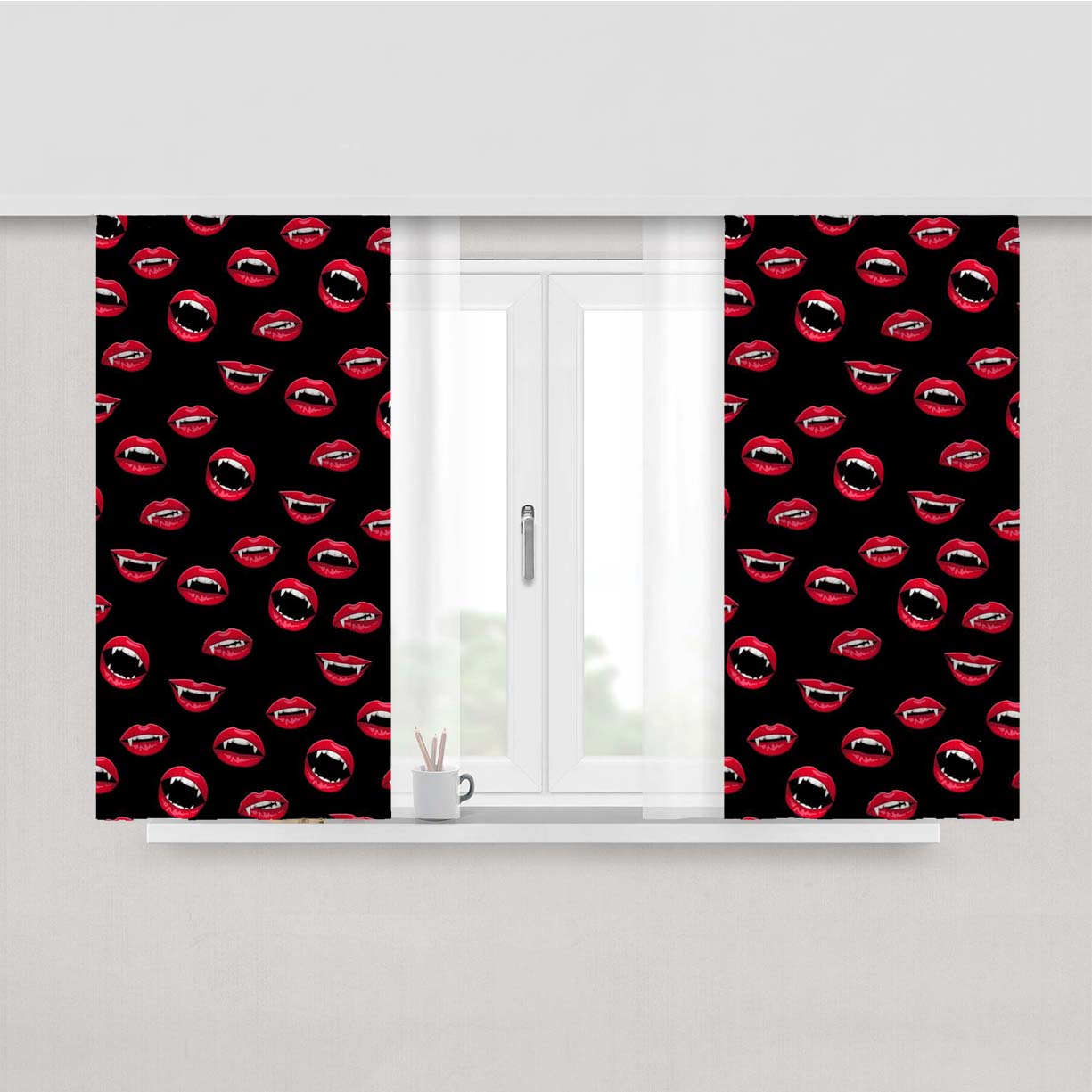 Vampire Lips Pattern Halloween Style Peach Skin Window Curtains